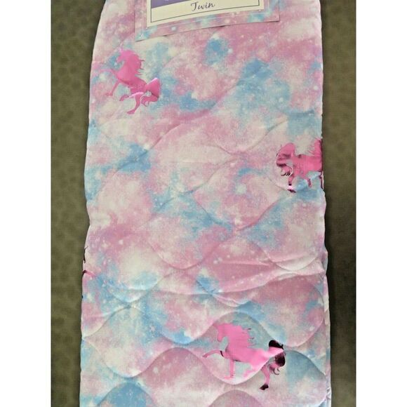 KIDS RULE UNICORNS PINK METALLIC AQUA REVERSIBLE TWIN QUILT SHAM SET $140+ - Picture 7 of 8
